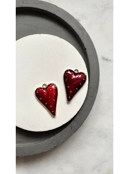 Подвеска "Сердце-клубничка", цветная эмаль