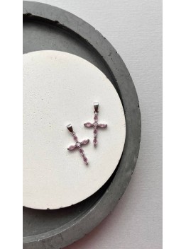 Подвеска "Крестик", инкрустация розовыми цирконами