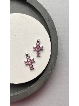 Подвеска "Крест", инкрустация розовыми квадратными цирконами